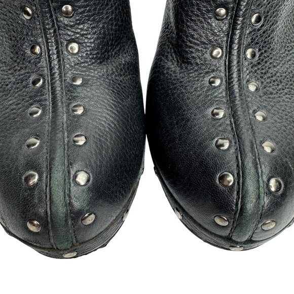 Vintage‎ Y2K 90s Whimsigoth Y-Not? Black Leather Studded Clogs Sz 8 Chunky Heels - Picture 10 of 10